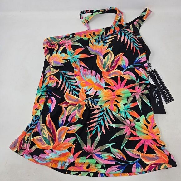 LA BLANCA One Shoulder Keyhole Tankini Swimsuit Top Women's 6 Tummy Control NWT - Picture 1 of 12